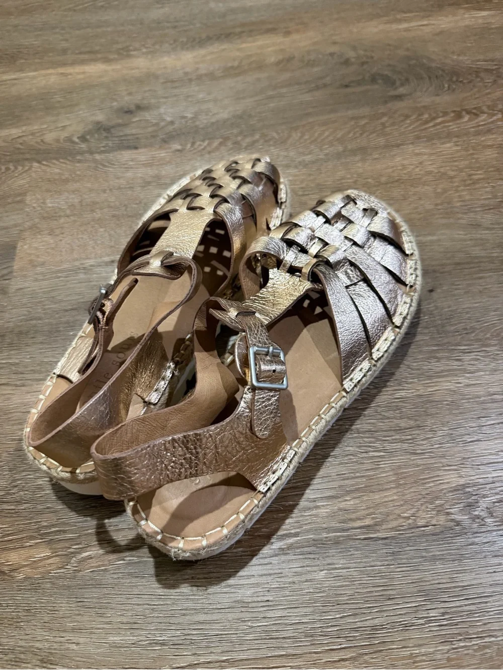 Gentle Souls Lizzy Eva Basket T-Strap Leather Espadrille Sandals 9.5 Rose Gold